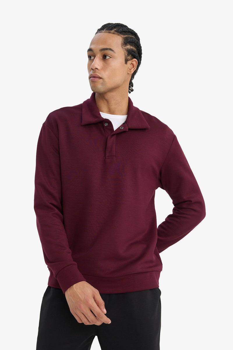 DeFacto Red Man Standard Fit Polo Collar Modal Sports Sweatshirt Casual - Image 3